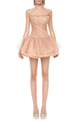 venus Strapless polka dot mesh tulle mini dress - brown