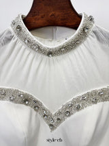 Mesh-paneled beaded rhinestone-embellished maxi dress - white