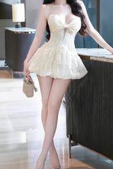 emma Bowknot hollow tube top mini dress in beige