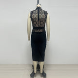 eudora Black sheer lace knit bandage mini dress