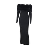 susie furry embellished bodycon midi dress in black