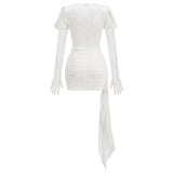 Dariel Floral Jacquard Cutout Draped Mini Dress - White