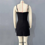 hedy Rhinestone Feather Bandage Strappy mini Dress - black