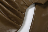 sibyl Leather fur collar asymmetrical mini dress in brown