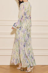 rachel multicolor v-neck floral print lantern sleeve maxi dress