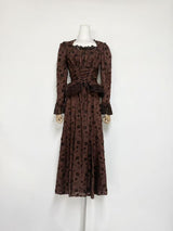 Fiorenza Brown Floral Lace Blouse & Skirt Set