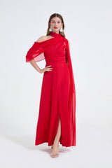 tammy Tailored One-Shoulder Detachable Collar Maxi Dress in red