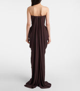 simona pleated Crepe Jersey strapless Gown in brown