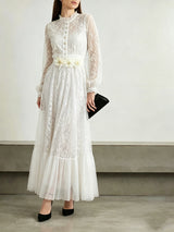 deborah 3D floral tulle lace maxi dress in white