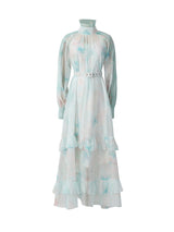 olga floral print  lantern sleeve layer Sheer maxi dress