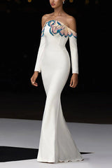 white off-shoulder collars nails beads diamond maxi dress