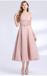 amelia square neck Satin Slip midi Dress - pink
