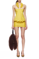 simona Floral chain halter pleated mini dress - yellow