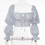 BUBBLE SLEEVE WAISTBAND TOP IN BLUE
