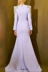 nail bead set diamond front slit small trailing long dress