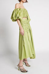 giselle drawstring off-shoulder midi skirt - green