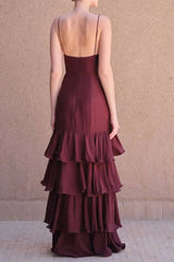 lorraine Waist-cinching backless camisole cake maxi dress - burgundy