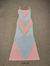 simona fully rhinestoned bodycon maxi dress - blue & pink