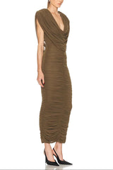 gloria Stretch pleated mesh maxi dress - brown