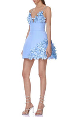 lyuba 3d flower embellished A-line mini dress - blue