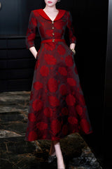 virginia Jacquard A-line midi dress - red