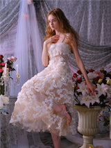 Leah White/Beige Sleeveless  Flower Dress