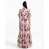 ashley V-neck lace trim printed maxi dress - pink