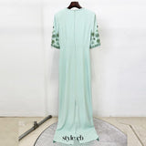 mesh splicing bead diamond mid-sleeve mint green long dress