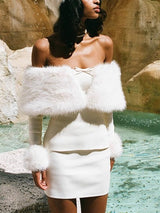 sherry Off Shoulder Furry Skirt Set