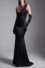 anila Black featuring floral embroidery jersey maxi dress