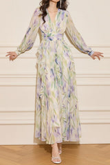 rachel multicolor v-neck floral print lantern sleeve maxi dress