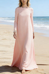 blush pink long sleeve kaftan-style maxi dress