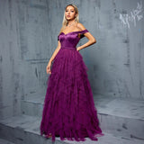 yedda spliced ruffle tulle strapless maxi dress - purple