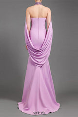 lavender nail bead halterneck open back shawl long dress