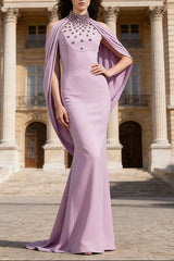 lavender nail bead halterneck open back shawl long dress