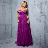 yedda spliced ruffle tulle strapless maxi dress - purple