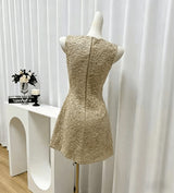 georgia lace embroidery sleeveless mini dress - gold