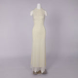 Pearl tassel off-shoulder fishtail maxi dress - yellow