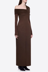 maud One-shoulder pleated high-slit maxi dress - brown