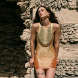yellow Gradient bandage sleeveless bodycon mini dress