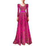 pink embroidered sequin long dress