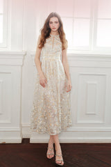 Gold Couture with Floral Embroidery Sequin Banquet Dress