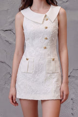 asymmetry applique sleeveless mini dress - white