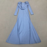 vicky Knitted long sleeves backless bodycon maxi dress in blue