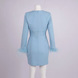 deep V-neck feather sleeve blazer mini dress - Light blue
