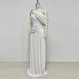 eleanore one-shoulder cutout pleated maxi dress - white