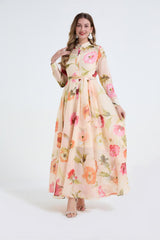 dolores colorful Floral print shirt collar maxi dress
