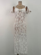 phoenix floral Applique hollow lace Midi Dress - white