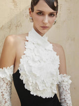 jenny Halter-neck 3d flower embroidery backless maxi dress - black