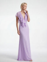 simona Deep V-neck lace backless maxi dress in purple